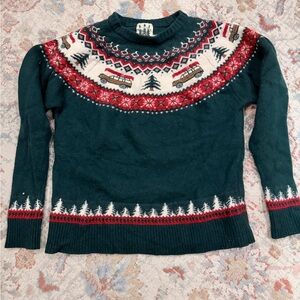 Festive Green Sweater with Red and White Accents